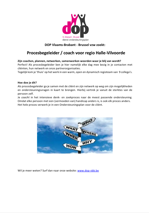 dop - vacature procesbegeleider/coach Halle-Vilvoorde