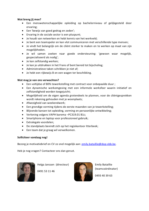 dop - vacature procesbegeleider/coach Halle-Vilvoorde